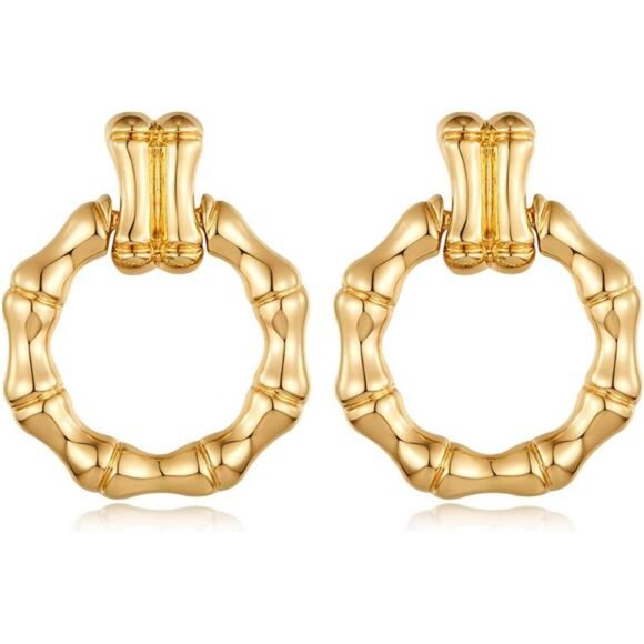 Vintage Gold Hoop Earrings | Chunky Gold Plated Statement Hoops - Picture 1 of 5